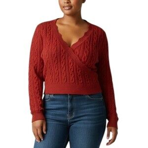 LOST + WANDER Women's Olivia Knit Wrap Sweater Cropped Plus Size 3X Canyon Clay